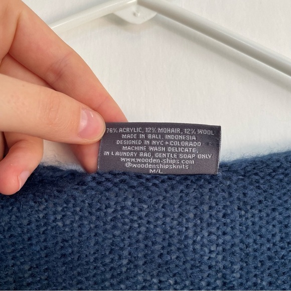Wooden Ships Tailgate Season Navy Blue White Sweater Mohair Wool Long Sleeve M L - Picture 7 of 10